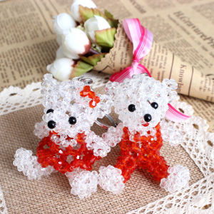 ลูกปัดคริสตัล DIY สำหรับสร้อยคอรูปหมีคู่ ลูกปัดทรงเพชร ลูกปัดแหลม 4 มม. หมีเทดดี้ เครื่องประดับแฟชั่นใหม่