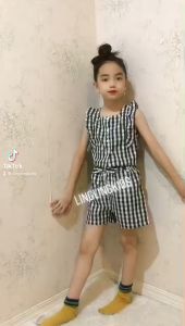 MixuKids- Setelan anaki IMPORT 5-11THN- Setelan celana pendek import- setelan katun kotak kotak cewe