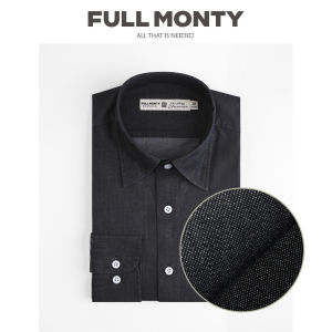 Water Washed Denim Black Hidden Placket Business Formal Mens Shirt