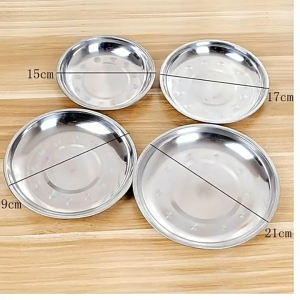 5pcs Thickened Stainless Steel Non-Magnetic round Dish Home Use Serving Plate Side Dish Plate Bone Dish round Tray Dining Plate