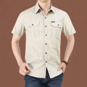 CHAFEI | Pure Cotton Casual Short Sleeve Shirt Summer Lightweight Turn-down Collar Loose Fit Large Size
