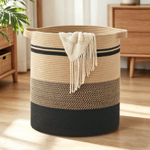 Laundry Basket with Handles - Large Woven Storage Hamper for Clothes Blankets & Pillows Neutral Decorative Organizer for Gift
