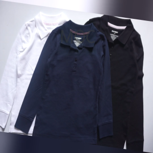 (16-55kg) Áo polo dài tay bé gái thun cá sấu màu trắng xanh navy đen xuất dư (Áo thun cá sấu dài tay cho bé on)