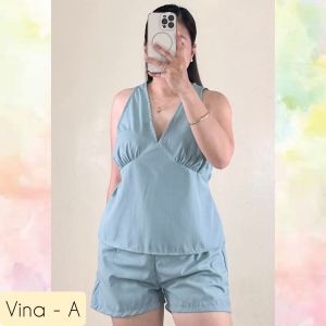 SMALL TO LARGE • Vina Deep V Neck Halter Top and Shorts Terno