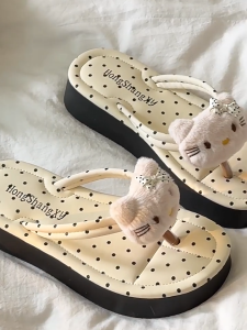 [NEW ARRIVAL🇲🇾] Women Kitty design Thick Sole PU Material Summer Outdoor Anti-Slip Flip Flops Slipper