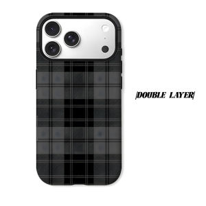 BILIBILI | black grey plaid Phone Case for iPhone 18 17 16 15 14 13 12 11 Air Pro Max Plus Double-layer Cover