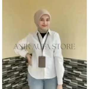 Banyak Diminati Kemeja Wanita Lengan Panjang Slim Fit Strip Salur