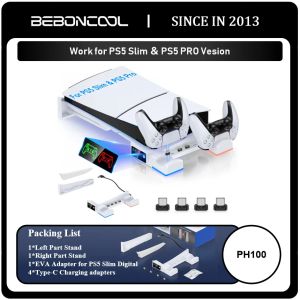 BEBONCOOL PH100 For PS5 Pro ＆ Slim Digital / Disc Version Horizontal charging brack with lights Suitable For PlayStation 5 PRO