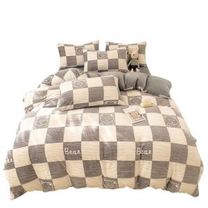Thickened Double-Sided Coral Fleece Bedding Set Milk Velvet Flannel Three-Piece Set Winter Warm Reversible Cartoon Simple Style