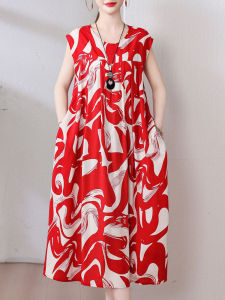 New 2025 Womens Cotton Silk Dress Summer Loose plus Size Fashionable Outerwear Solid Color Long Dress A-Line Silhouette