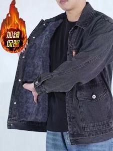 Mens Fleece Lined Thickened Casual Denim Jacket Autumn Winter Wear Resistant Work Top Loose Fit Long Sleeve Outerwear