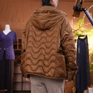 September Kaka 85% White Duck down Short Puffer Jacket Large Size Artistic Retro Top Coat with Pocket Regular Length Single Button