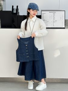 MPW | ชุดเดรสยีนส์เด็กผู้หญิง ชุดสามชิ้น แฟชั่นฤดูใบไม้ร่วง เสื้อเชิ้ต เสื้อกั๊ก เสื้อผ้าเด็กสไตล์เกาหลี ชุดเด็ก