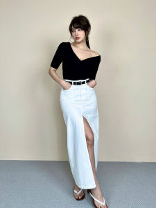 Miss Mimi High Waist French Split Denim Mini Midi Skirt Versatile Casual Autumn Winter New Arrival Straight Leg Solid Color