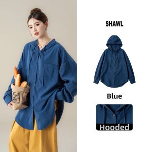 SHANGWEILUO | Red Hooded Corded Long Sleeve Shirt Comfortable Loose Fitting Spring