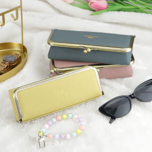 Smart King Fashion Glasses Case for Women Genuine Leather Pencil Bag with Kiss Lock Coin Purse - RFID Blocking 2132