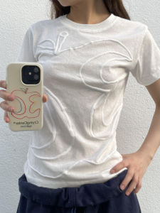 American Style Fun Apple Foaming Print Short Sleeve Slim Fit T-Shirt Women Summer Versatile Casual round Neck Top