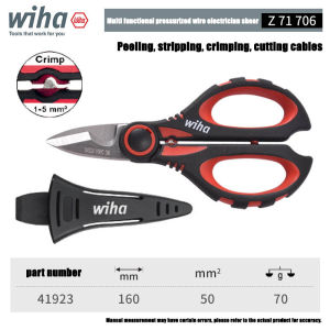 Wiha | Wiha Electrician scissors stainless steel tool scissors professional sharp cutting manual tools multifunctional 41923