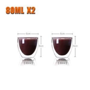 80Ml Double Wall Cup Transparent Handmade Heat Resistant Tea Drinking Cups Mini Whiskey Cup 100 Celsius Espresso Coffee Cup Hot