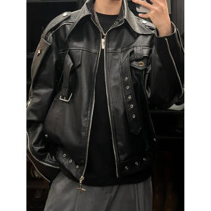 Cleanfit Short สีขาว เสื้อแจ็คเก็ตหนัง ผู้ชาย อินเทรนด์ High Street Motorcycle Style American Workwear เสื้อแจ็คเก็ต Youth Pop Standard Fit