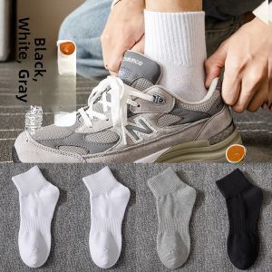 JINGCHI | Mens Cotton Socks Anti-Odor Sweat Absorbent Trendy Short Socks Pure Black White Spring Summer Mid-Calf Sports Autumn Winter