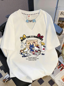 เสื้อยืดคอกลมแขนสั้นทรงหลวมสไตล์เกาหลีสำหรับผู้หญิงไซส์ใหญ่ 300 ปอนด์ ดีไซน์เก๋ไก๋ ทรงหลวมสบายๆ สำหรับฤดูร้อน