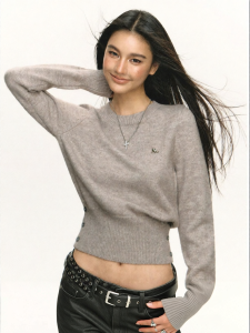 Ariseism | Áo Sweater Knit Cổ Tròn Tay Ngắn cho Phụ Nữ Mùa Thu