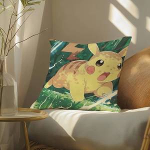 Bandai | Pokemon Cartoon Character Anime Plush Pillow Cover Soft Short Plush Cushion Cover For Sofa Bedroom Home Decor Gift