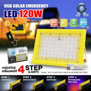 INTELAMP x IWC สปอตไลท์พกพา ไฟโซล่าเซลล์ 120W แสงขาว3ระดับ+ไฟฉุกเฉิน ชาร์จมือถือได้ โคมไฟแคมป์ปิ้ง LED Solar Light