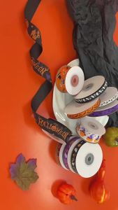 2Roll Halloween Cartoon Series Ribbons 25yards/roll 10mm Width Halloween Wrapping Ribbon Printed Ribbons DIY Bow Craft Ribbon