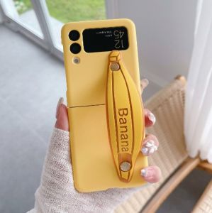FLOVEME Cute Korean Cartoon Phone Case For Samsung Galaxy Z Flip 4 Flip 3 5G Candy Color Hand Strap Simple Shockproof Back Cover For Galaxy Z Flip 4 Flip 3