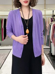 New Mom Ice ผ้าไหม ถัก หลวม ขนาดใหญ่ ทันสมัย แจ๊กเก็ตแบบบาง คาร์ดิเกน ผ้าคลุมไหล่กลวง เสื้อท่อนบน ระบายอากาศได้ดี ฤดูร้อน ชุดทํางาน