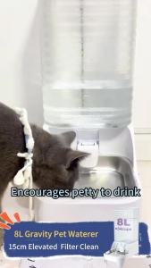 Furpipi 8L Large Capacity Automatic Pet Feeder & Water Dispenser Gravity Pet Feeding StationStainless Steel Pet Waterer for Pets