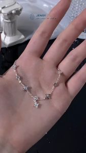 Lắc Tay Bạc Nữ 925 Cao Cấp JENSY Đính Đá Cao Cấp "White Clover" LTTL7. Vòng Tay Bạc Nữ Dễ Thương