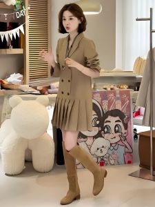 Elegant Autumn Winter Suit Dress High Waist A-Line Silhouette Long Sleeve Casual Fashionable Classy Lightweight Luxury Dress