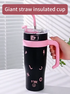 304 stainless steel giant thermos cup 1.25l large capacity straw water cup cold and hot student water cup