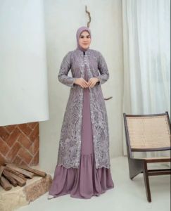 Gamis Wanita Muslimah Outer Mewah Payet Mutiara- Baju Lebaran Outer bisa lepas pasang