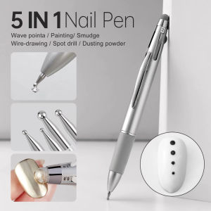 4 In 1 Multifunctional Dual Use Retractable Nail Dotting Pen Dot Heads Drawing Chrome Powder Smudge Tool Nail Art DIY Manicure