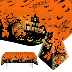Happy Halloween Decoration Disposable Tablecloth Scary Pumpkin Ghost Plastic Table Cover Festival Halloween Party Table Decor