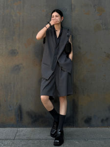 DANTING | Elegant Cold Style Womens Outfit Autumn Grey Suit Vest Shorts Set