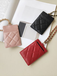 กระเป๋าใส่บัตรหนังแท้แบบโซ่คอ กระเป๋าใส่บัตรผู้หญิง กระเป๋าใส่บัตรแบบใหม่ปี 2025 กระเป๋าใส่บัตรหนังแพนด้าลายเพชรสำหรับใส่บัตรและเหรียญ