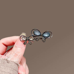 Elegant Small Glass Rhinestone Butterfly Knot Hair Clip Womens New Side Bangs Clip High-End Feeling Frizz Duckbill Clip