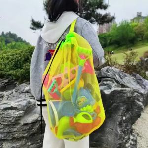Large Mesh Drawstring Beach Bag Capacity Swimming Gym Toy Storage Quick Dry Net Backpack Portable Travel Sand Away Tote
