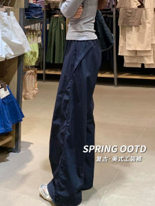 Loose-fit Khaki Cargo Pants Womens Casual Wide-leg Sweat-pants Spring Summer 2025 Style High-waisted Long Pants