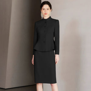 Pink Woolen Thickened Suit Set for Women Chinese Style Stand Collar Front Desk Reception Professional Formal Wear Beauty Salon