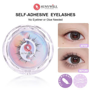 SUNYWILL 1Pair Self-adhesive False Eyelashes No Glue Needed Faux Mink Lashes Extension Curly Thick Eyelash