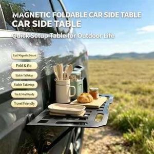 Magnetic Foldable Car Side Table Heavy‑Duty Metal Tray SUV Offroad Camping Picnic Road Trip Outdoor Vehicle Accessory