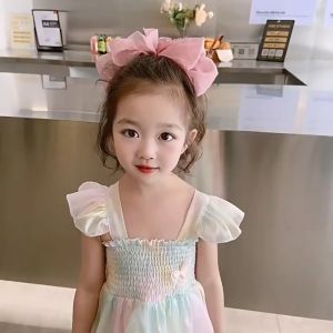 Princess Dress for Kids Girls Pink Butterfly Princess Dress Rainbow Suspender Dress 1-12 Years old Baby Dress