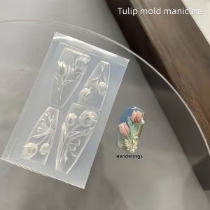1 piece silicone nail engraving shape floral tulip pattern print board DIY nail template manicure art tool