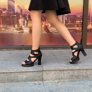 Korean womens thick-soled thick-heeled high heels black fishbill shoes sandals